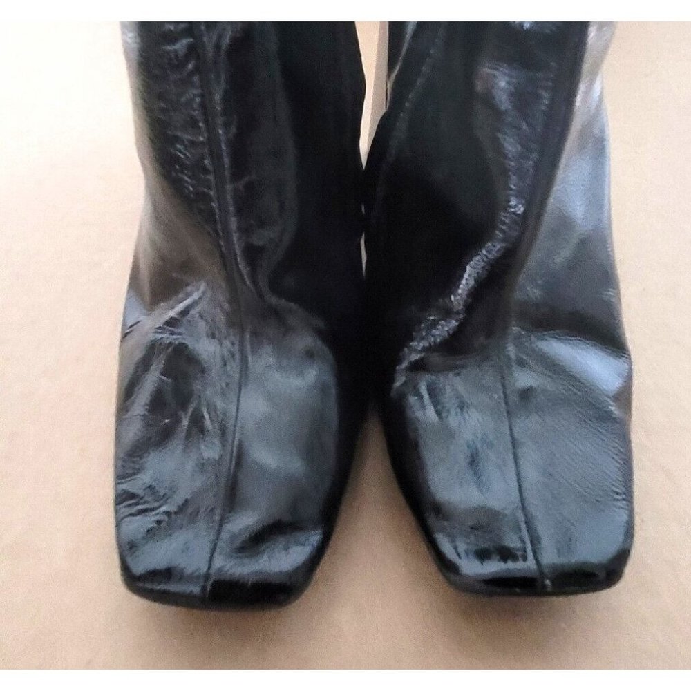 Topshop Black Patent Leather Boots Womens Size 38 Chunky Block Heel Retro - Picture 7 of 14